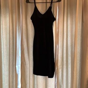 Black velour body con dress